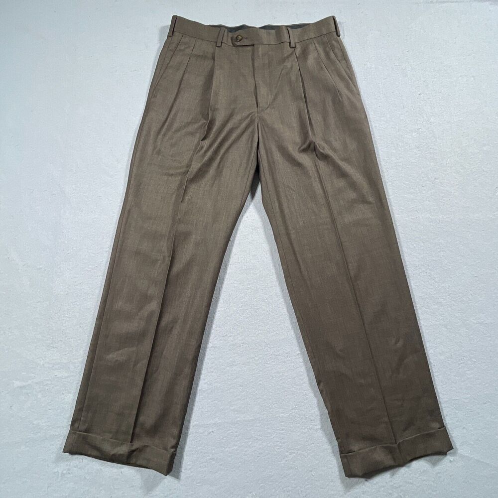 AXIST‎ Pants Men Size 33x30 Pleated Cuffed Brown Office Work Business